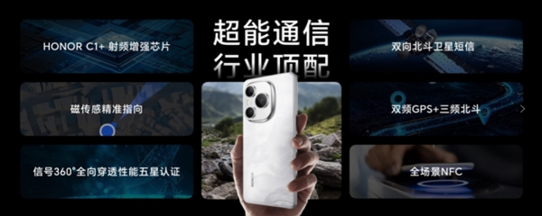 荣耀Power搭载自研射频增强芯片C1+:支持双向北斗卫星短信+无网求救