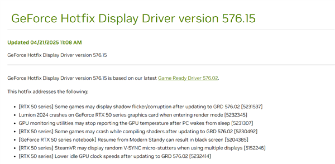 NVIDIA 576.02驱动一堆新Bug 显卡温度异常:官方紧急修复