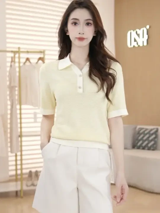 #夏天穿什么 OSA/欧莎 香风polo领针织衫女夏季轻薄显瘦冰爽丝上衣S125B16028#夏季新款女装 #夏日减龄装 #谁穿谁好看 @DOU+上热门