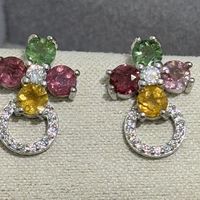 S925银镀镶嵌多彩碧玺耳饰