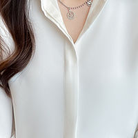 春季新款白衬衫女职业蓝色长袖雪纺面试正装衬衣工作服宽松上衣夏