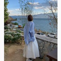 春日清新之选——Yilann天蓝色中长款衬衫女春装休闲宽松韩版