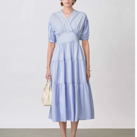 邂逅悠然假期——sdeer圣迪奥V领蓝白条纹吊带两件套连衣裙