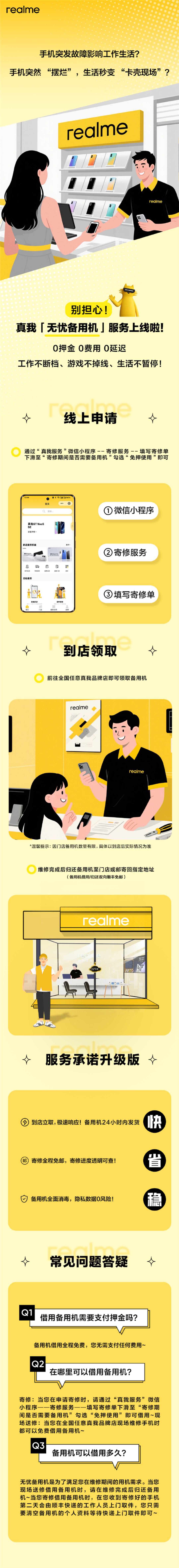 真我宣布无忧备用机服务上线:维修提供备用机 0费用、0押金