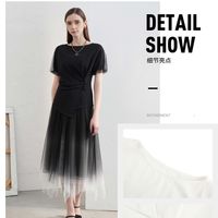 sdeer圣迪奥女装复古圆领压褶盘扣网纱不规则T恤