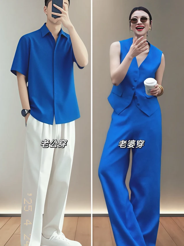 老钱风炸街穿搭｜把高级感焊在身上💙。谁懂啊！这套蓝色两件套简直写着“贵气大小姐”名字✨无袖马甲自带清冷疏离感，剪裁利落显直角肩，搭配垂感直筒阔腿裤，走路带风又不失优雅～ 
蓝色调太适合夏天了！温柔中透