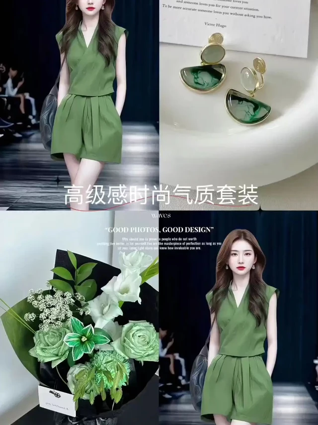 🌿救命！这套绿色系穿搭也太显白了吧！！！
姐妹们快看👀 挖到宝了！
无袖v领交叉上衣自带清冷感滤镜
交叉设计小心机满满 若隐若现的锁骨杀太绝了
搭配同色系高腰短裤 秒变大长腿🦵
垂感面料自带凉感 夏天