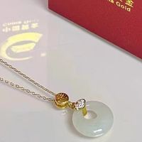 中国黄金珍尚银和田玉吊坠平安扣项链送妈妈母亲节520礼物女1693