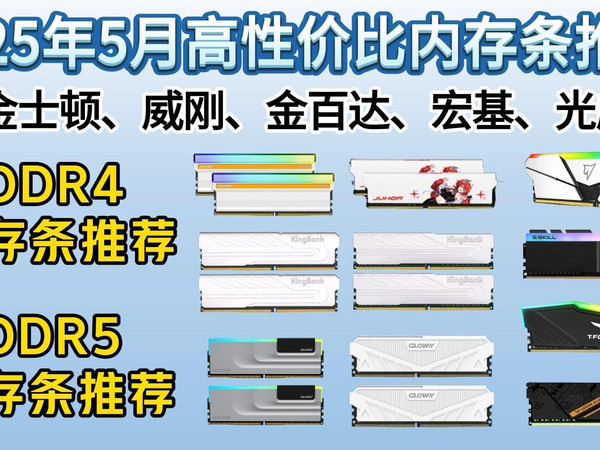 【618前瞻】2025年5月DIY电脑内存条选购指南!DDR4、DDR5怎么选?|99-2000+价位|金士顿、威刚、芝奇、英睿达等共20款高性价比内存条推荐!
