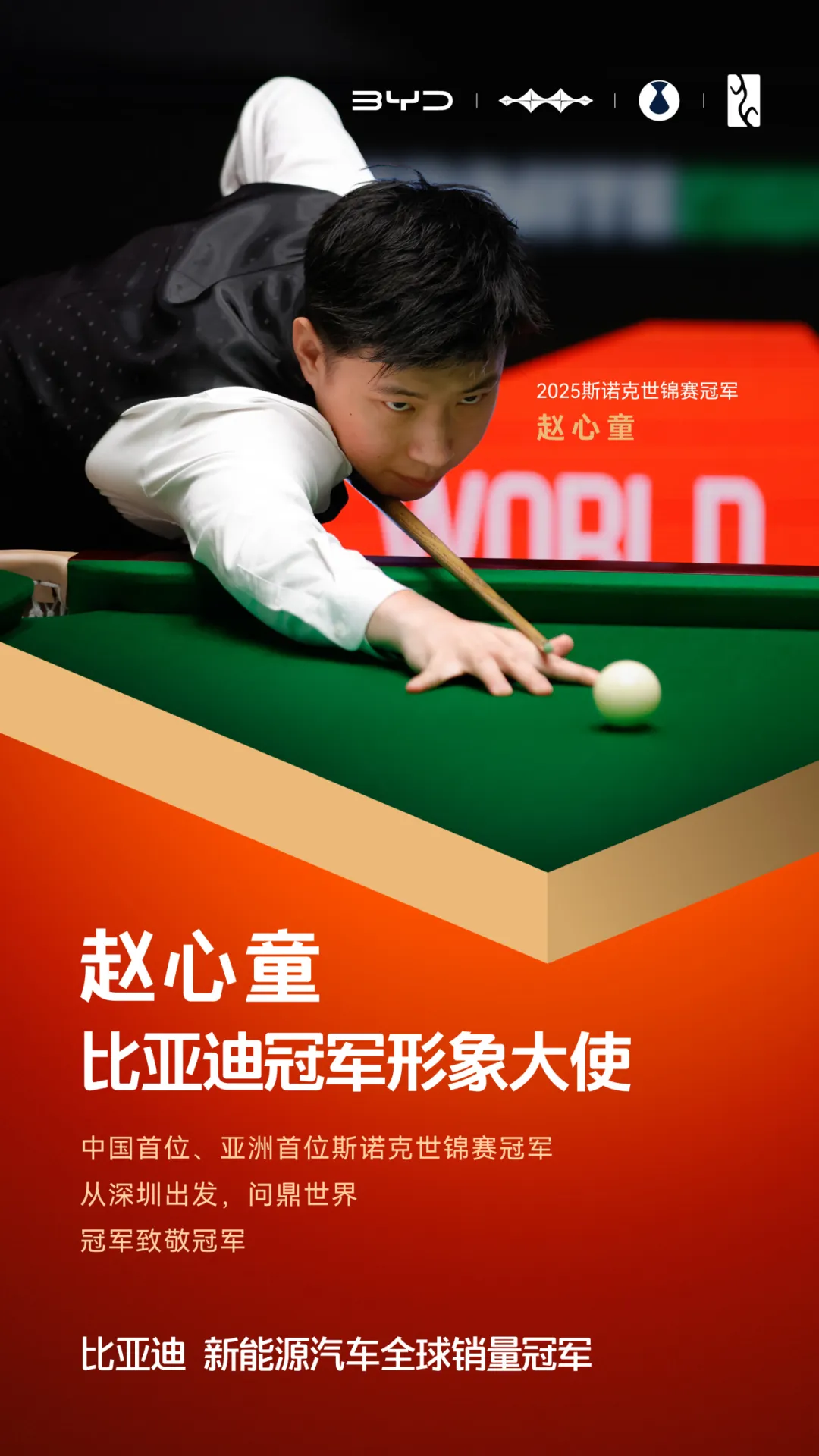 冠军致敬冠军!赵心童成为比亚迪冠军形象大使
