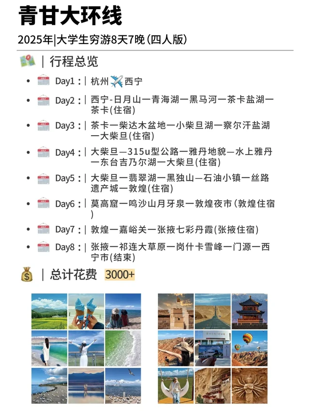 大学生青甘大环线毕业行，8天7晚花费3000+
