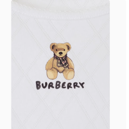 博柏利女童Thomas泰迪熊印花纯棉T恤：白色经典，透气亲肤之选