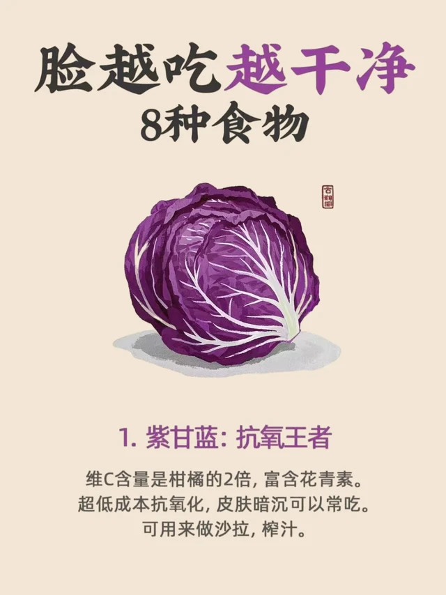 ✨【8 种美白抗氧食物清单】吃着吃着就白到发光！附超全吃法💡
	
皮肤暗黄、蜡黄？靠吃就能逆袭冷白皮！这 8 种「天然美白丸」级食物，花青素、维 C、番茄红素全搞定，内调外养比护肤品还狠～
🔥抗氧 T