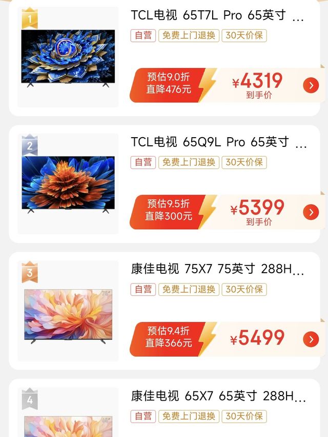 国补政策取消前，选T6L Pro电视