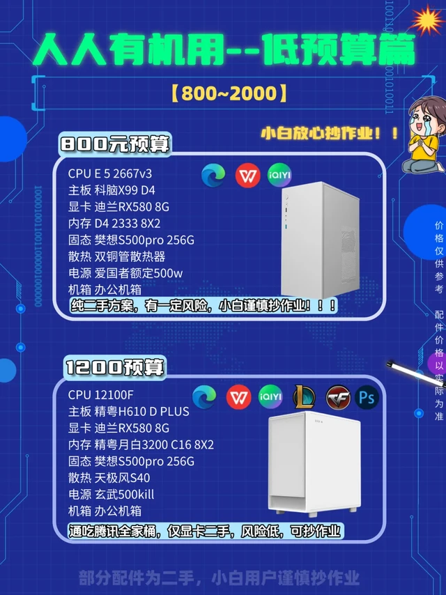 2025年6月800~2000低预算装机方案推荐！