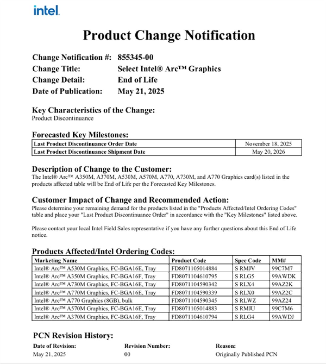 Intel锐炫A750和A770独显停产!多款移动端产品也在列