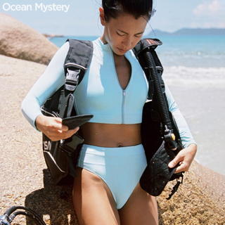 探索海洋奥秘：oceanmystery 晨曦蓝长袖分体泳衣
