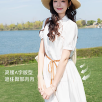 邂逅温柔白月光：lagogo 法式翻领白色衬衫连衣裙