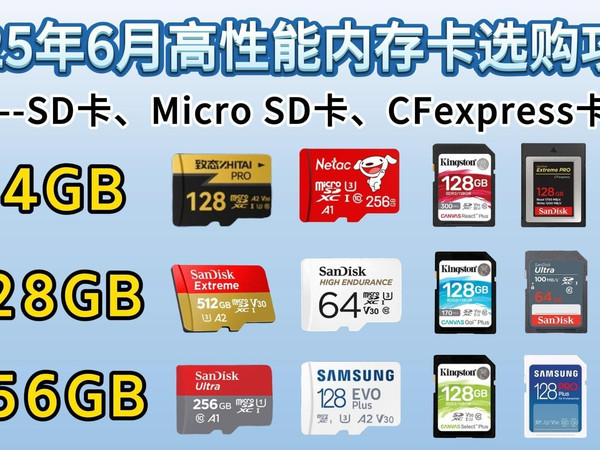 2025年6月存储卡选购攻略！SD卡、TF卡、CFexpress卡怎么选？哪款品牌性价比最高？闪迪、三星、金士顿等品牌大选购！适用于相机、运动相机、手机扩容等