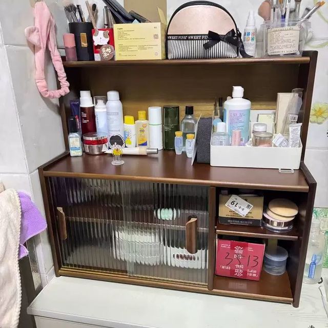 桌面实木收纳架，整理化妆品