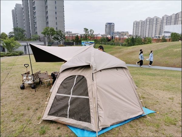 户外露营银胶天幕帐篷二合一便携式折叠野营过夜全套自动速开装备