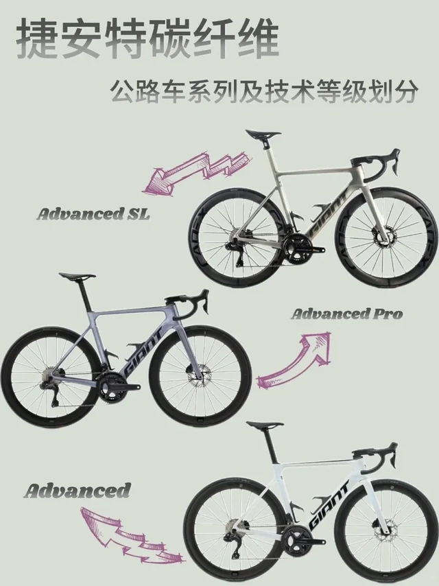 捷安特碳纤维公路车等级划分。公路车系列🚴‍♂️
🔔TCR 系列 ：
🔺特点 ：定位为全能型公路竞赛车，将车身刚性、空气力学和轻量化有效结合，强调爬坡效率。其设计重点在于激进的骑行姿势，适合追求速度与爬