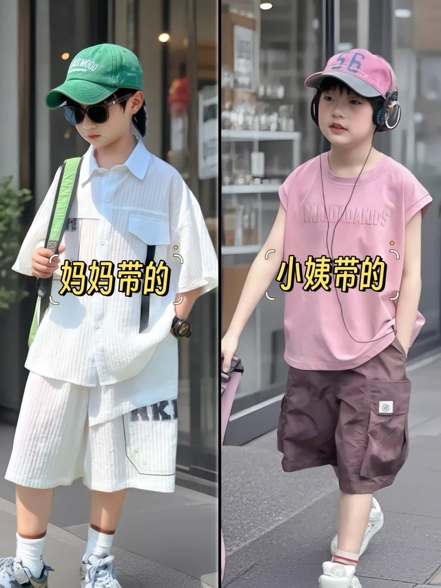 宝妈们看过来！还在为男宝夏日穿搭发愁？2025爆款“渣男粉”男童背心套装来啦，闭眼入不踩雷！ 
背心剪裁科学，孩子活动自如，尽情释放活力。短裤采用透气面料，如同给小屁屁配备清凉小风扇，闷热天气也能保持