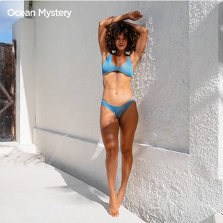 拥抱海洋魅力：oceanmystery 蓝金色渐变比基尼三点分体泳衣