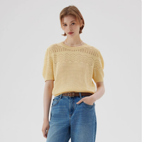 邂逅优雅与舒适——ELAND针织T恤女圆领纯棉镂空针织衫上衣