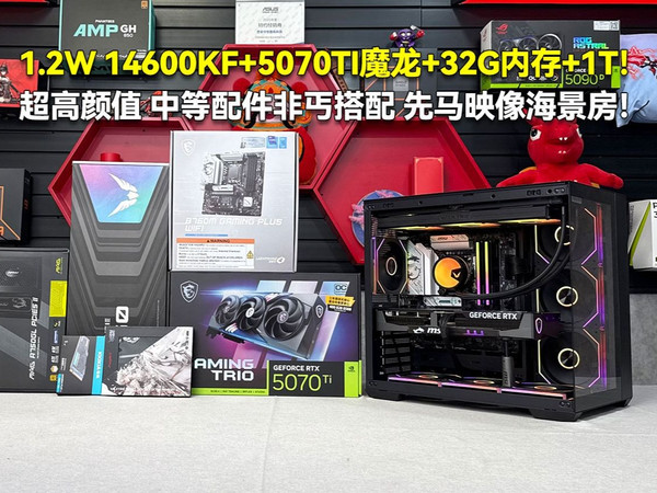 1.2W 14600KF+5070TI魔龙+32G内存+1T固态!超高颜值 中等配件非丐搭配 先马映像海景房!