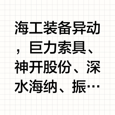 海工装备异动，巨力索具、神开股份、深水海纳、振华重工、东方海洋大涨，该方向比较活跃的品种可以积极留意下次回调下来的机会：海默科技、潜能恒信、雪人股份、太阳电缆、通光线缆、中海达、必创科技……军工装备方