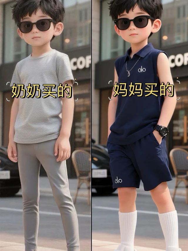 夏日男宝颜值天花板穿搭来喽！家人们！今夏男宝穿搭界的王炸单品终于被我挖到了！这套2025全新校园风男童套装，简直是为夏日颜值逆袭而生！
它采用无袖坎肩与polo衫的精妙叠穿设计，假两件造型自带高级感，