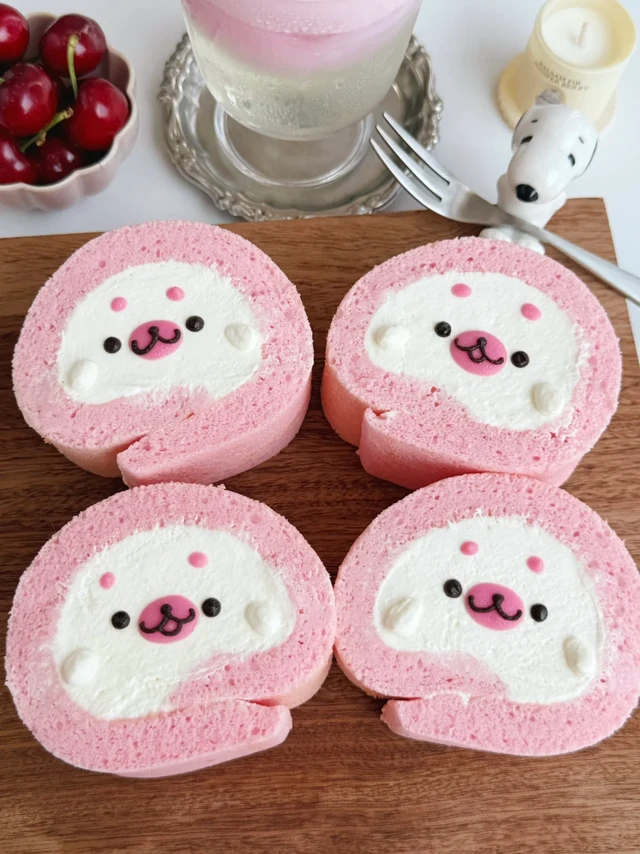 豆芝麻粉色蛋糕卷💕