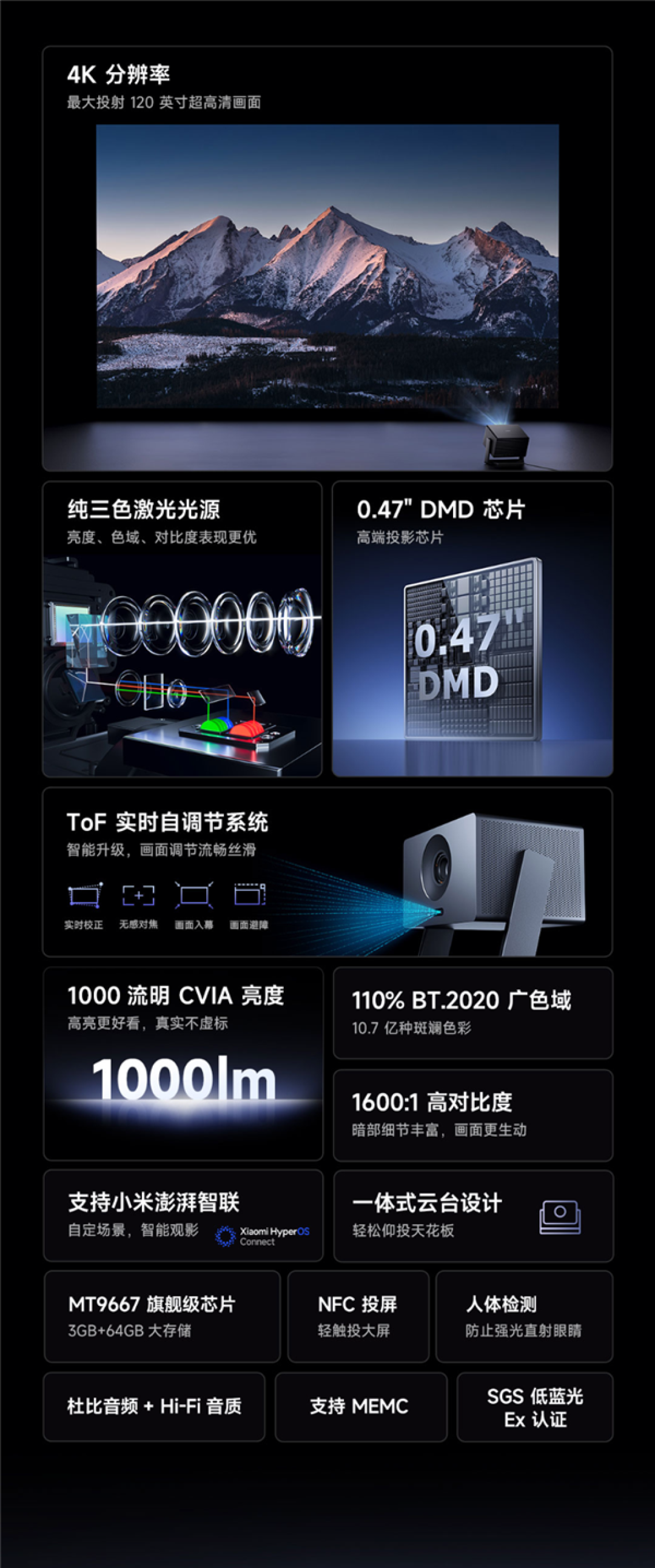 4399元!小米激光投影仪3 4K开售:1000流明CVIA亮度