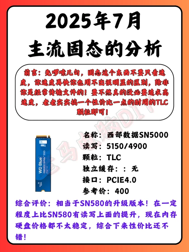 2025年7月固态硬盘分析！看完再选！