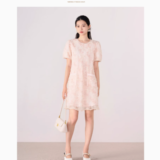 VIEAING 薇迎旗舰店粉色短袖中长裙，点亮你的夏日时光