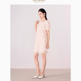 VIEAING薇迎旗舰店：粉色短袖连衣裙，小个子女性的夏日甜蜜之选