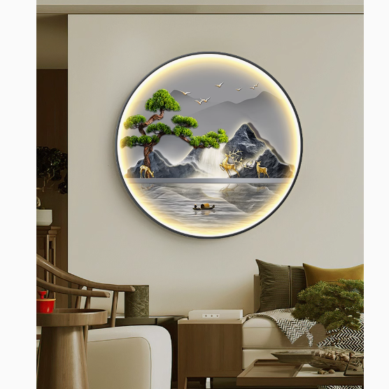 鼎翼旗舰店新中式入户圆形玄关装饰画：点亮空间的艺术臻品