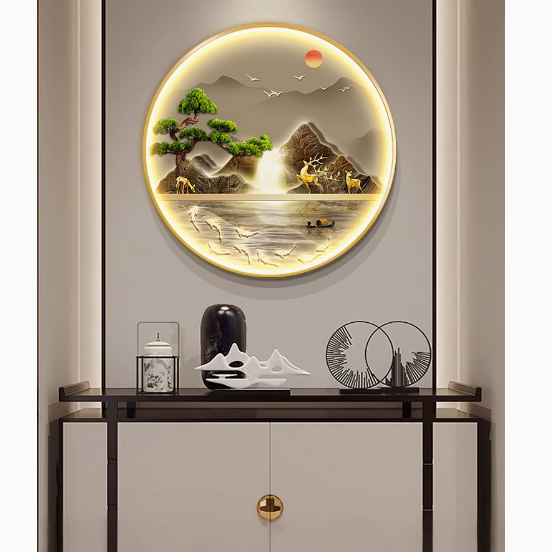 鼎翼旗舰店新中式入户圆形玄关装饰画：点亮雅致生活空间