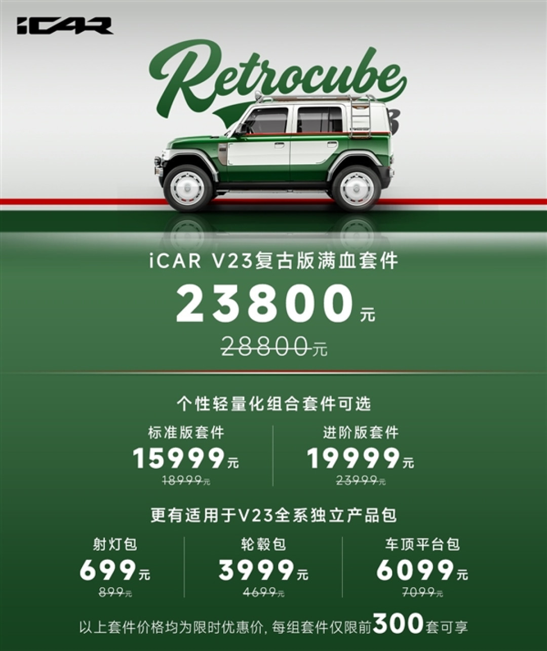 2.88万买18件“大满配” 奇瑞iCar V23复古套件发布:个性非常