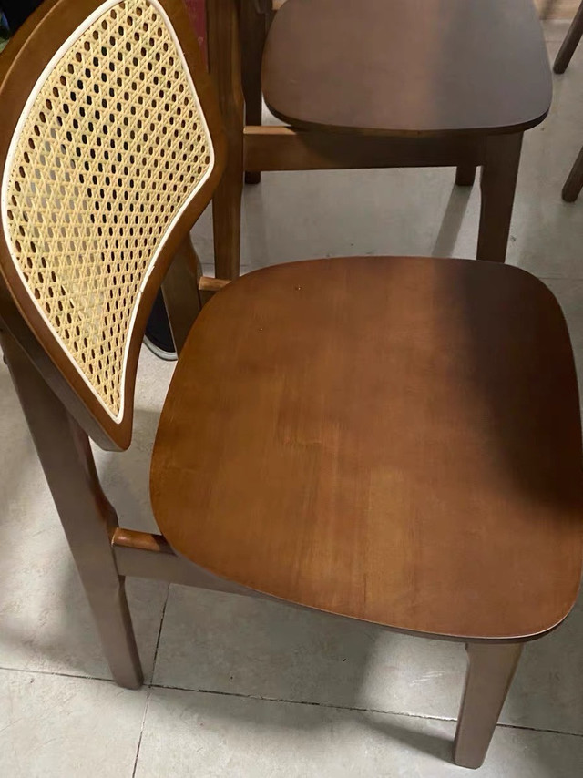 藤编靠背餐椅实木餐桌椅子