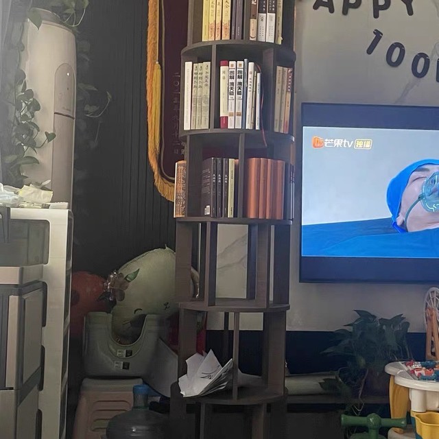 实木书架落地一体旋转置物架可移动