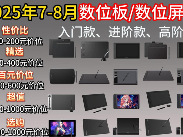 2025年7-8月数位板/手绘板推荐、数位屏推荐指南 | 入门款、进阶款、高阶款 | XPPen/绘王/友基/高漫推荐 | 新手必看！100-4000