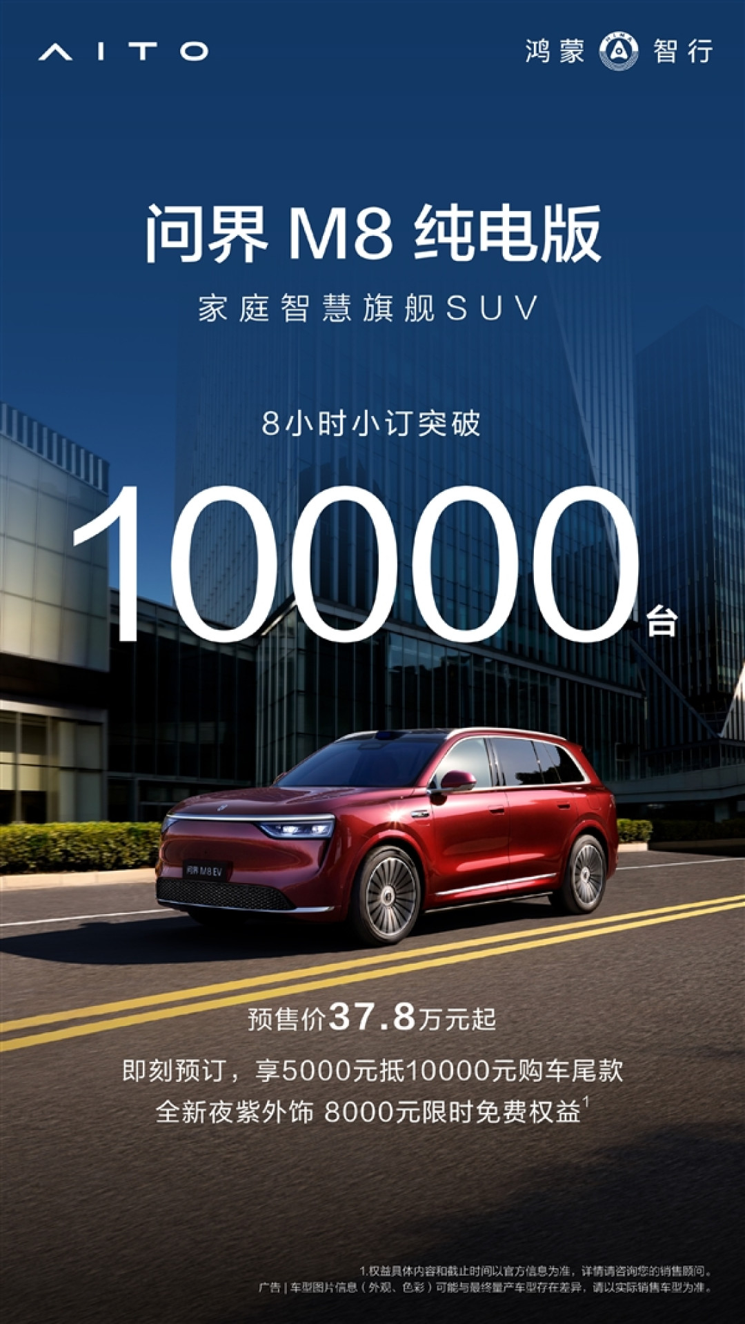 37.98万起大把人买!问界M8纯电预售8小时订单破万