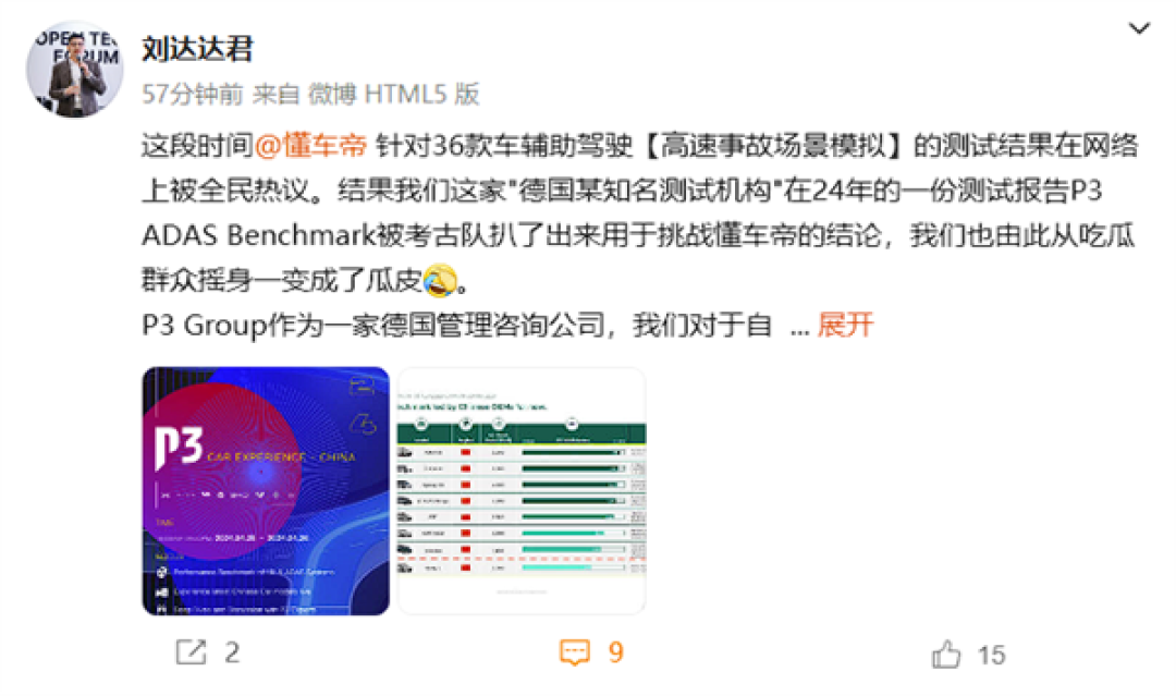 懂车帝36车辅助驾驶测试引争议:德国P3咨询公司表态