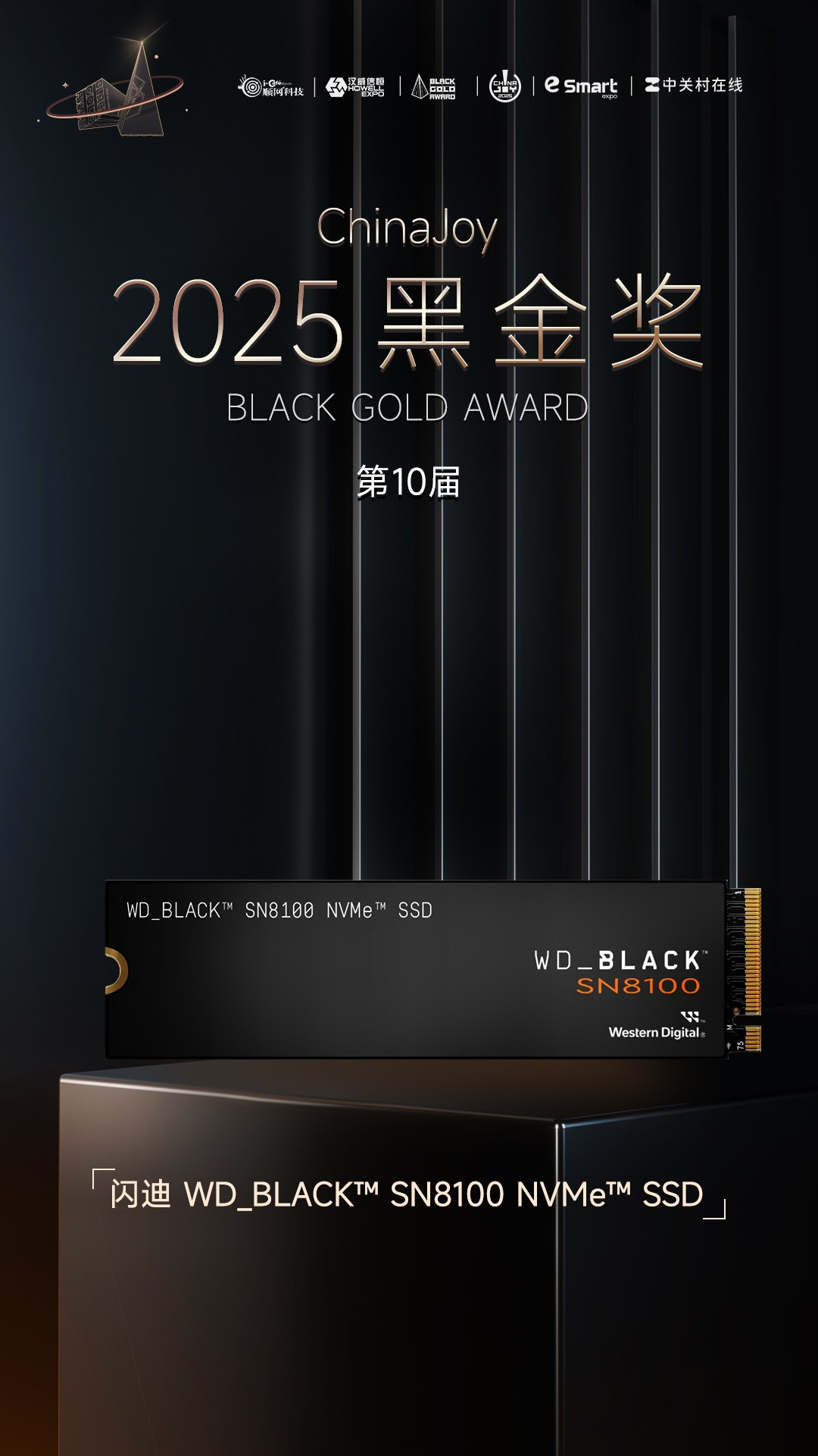 闪迪 WD_BLACK™ SN8100 NVMe™ SSD荣获2025年第十届ChinaJoy黑金奖