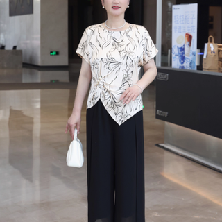 🌸妈妈夏季战袍来啦！显瘦显气质的杏黑两件套美到心坎里～