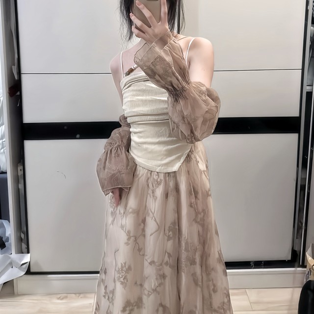 夏天好穿三件套 吊带长裙拖鞋