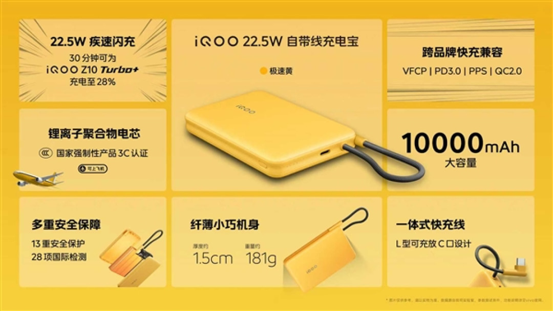 89元!iQOO发布10000mAh充电宝:3C认证、22.5W自带线