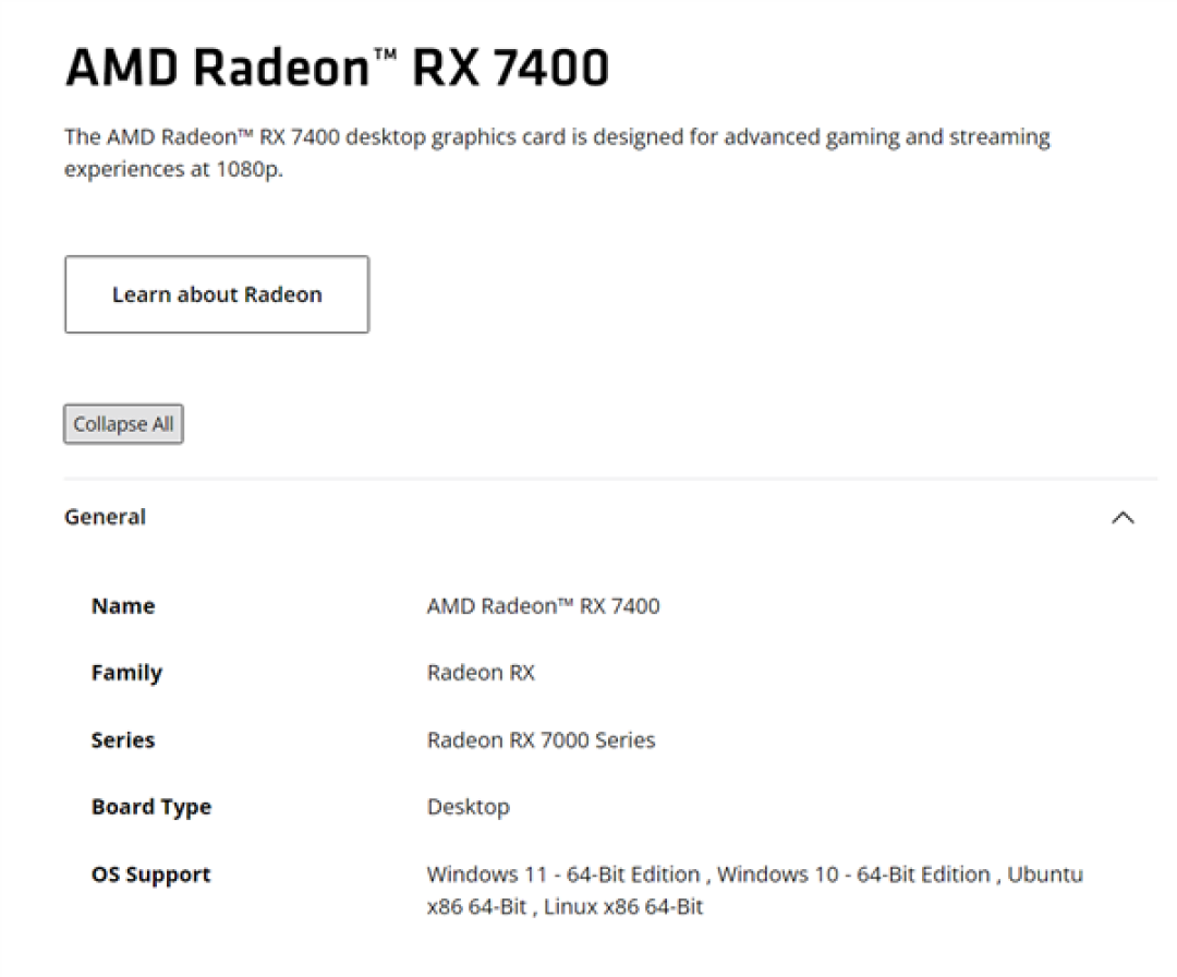 入门RDNA3显卡迎新品!AMD悄然推出RX 7400:8GB显存、55W功耗